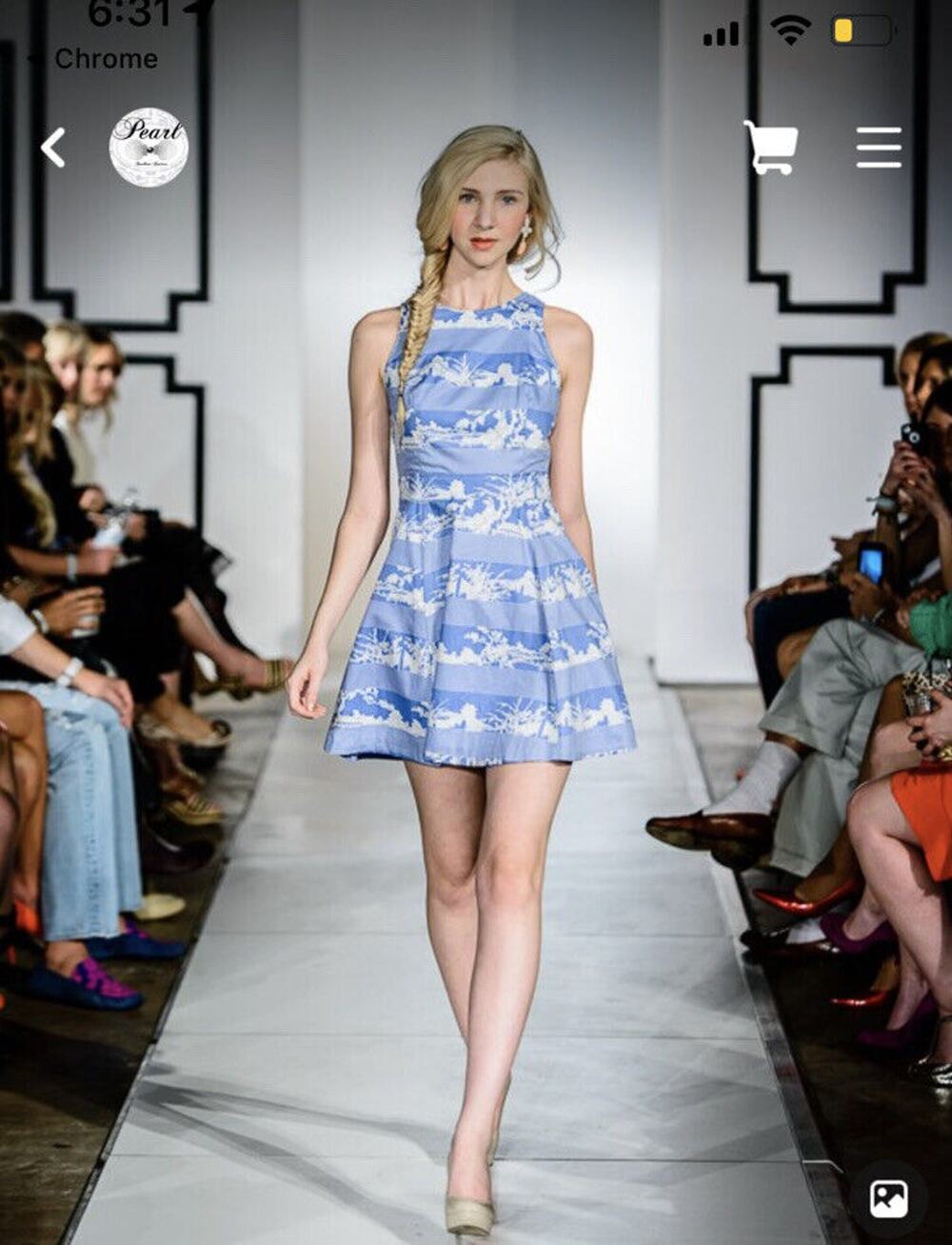 Pearl Southern Couture Sz 4 Marcella Asian Print Dress Lace Up Back Blue